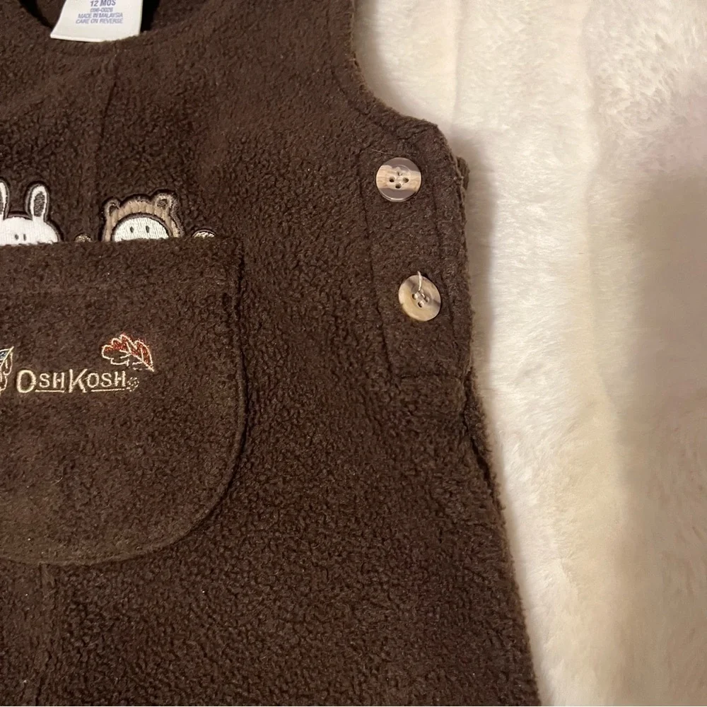 Vintage Oshkosh Baby Infant 12M Bunny Raccoon Fleece Button Fall Cozy Overalls